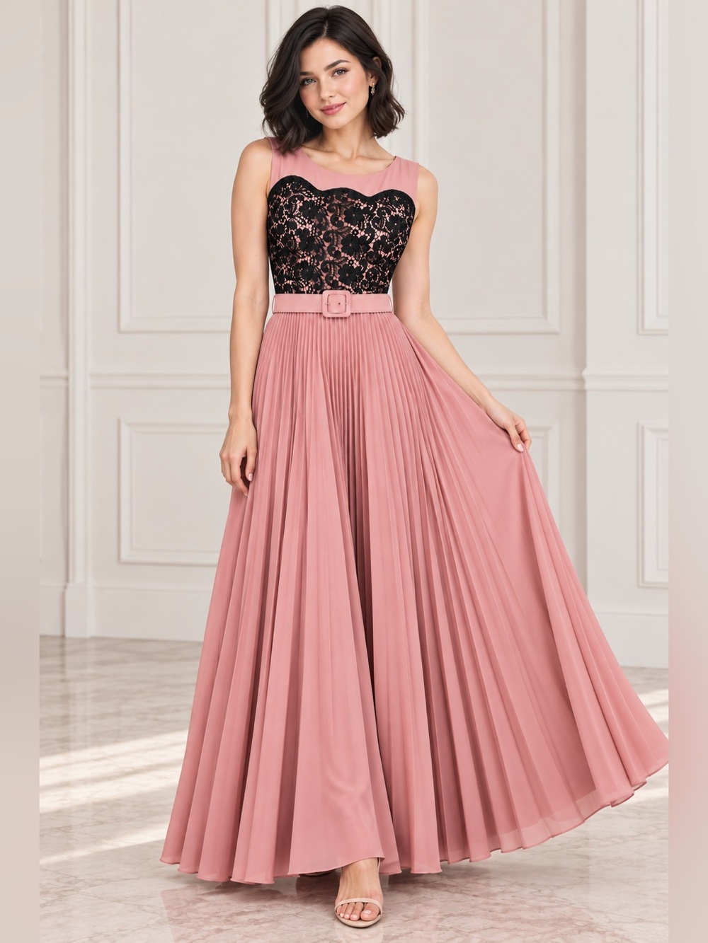 Eva Franco Floral Lace Maxi Dress Rose/Pink Black Size 10 Like New Womens